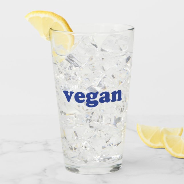 Pint Copo de vidro com letras azuis "vegan" (Gelo frontal)
