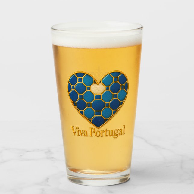 Pint Copo de Vidro Coração de Azulejo Português (Traseira (Preenchido))