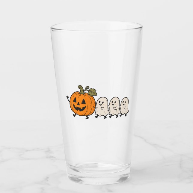 Pint Copo de Vidro de Abóbora de Halloween do Desfile d (Frente)