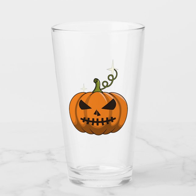 Pint Copo de Vidro de Abóbora Laranja de Halloween (Frente)