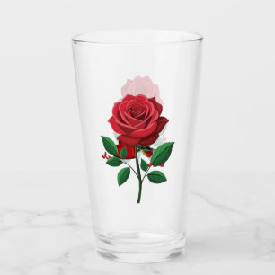 Pint Copo de Vidro de Rosa Vermelha Romântica Botânica