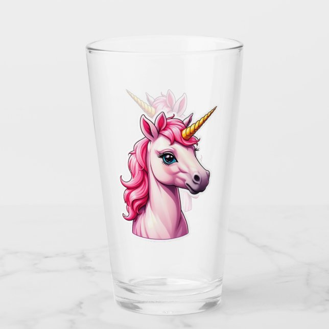 Pint Copo de Vidro Fantasia Unicórnio Rosa (Frente)