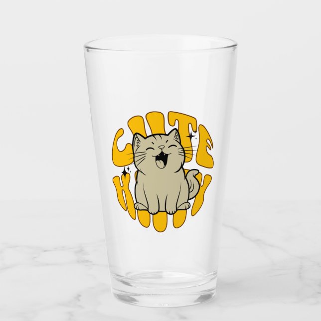 Pint Copo de Vidro Gatinho Fofo (Frente)