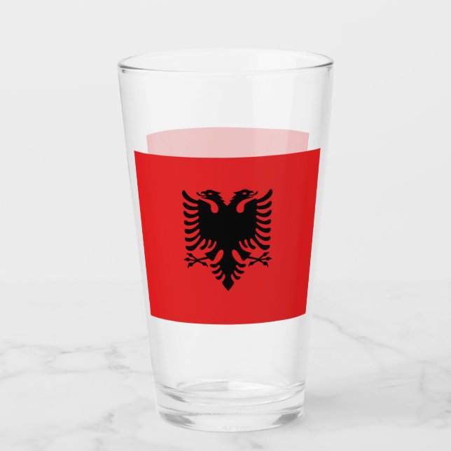 Pint Copo de vidro Patriótico com bandeira da Albânia (Frente)
