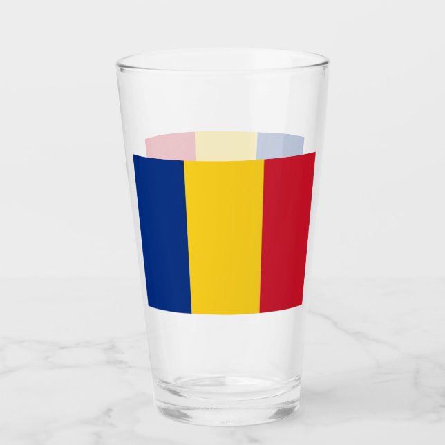 Pint Copo de vidro Patriótico com bandeira da Romênia (Frente)