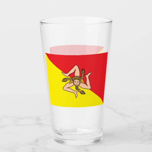 Pint Copo de vidro Patriótico com bandeira da Sicília,  (Frente)