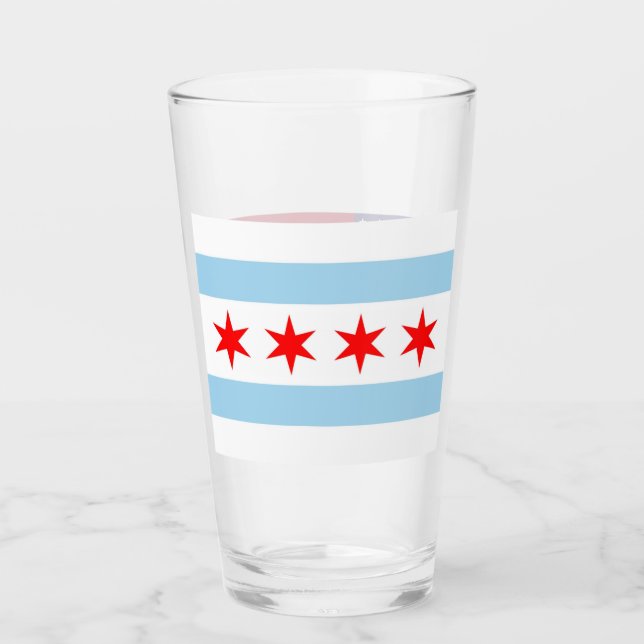 Pint Copo de vidro Patriótico com bandeira de Chicago (Frente)