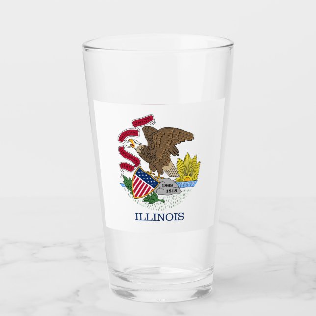 Pint Copo de vidro Patriótico com bandeira de Illinois (Frente)
