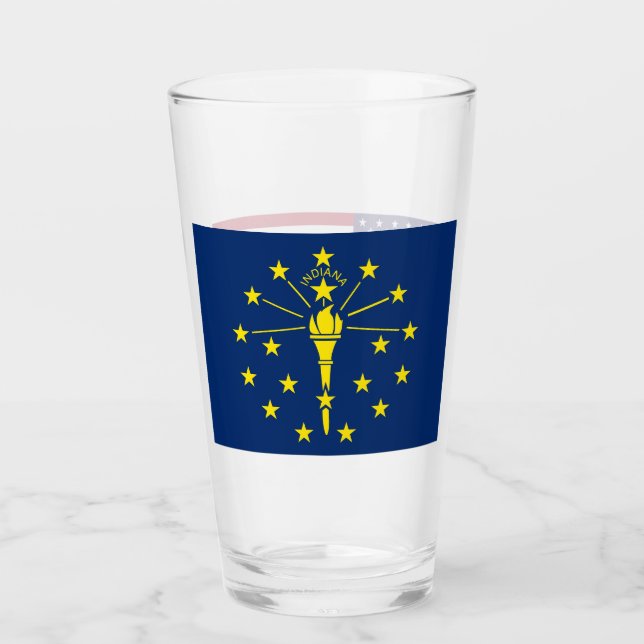 Pint Copo de vidro Patriótico com bandeira de Indiana (Frente)