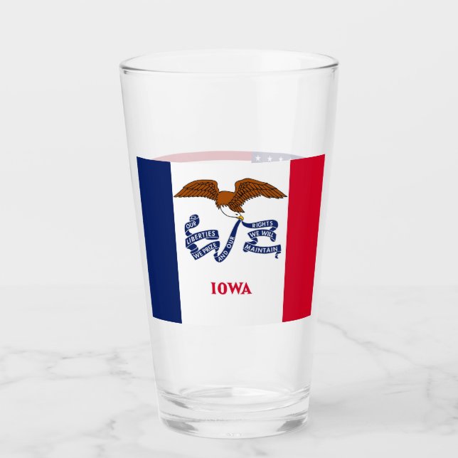 Pint Copo de vidro Patriótico com bandeira de Iowa (Frente)