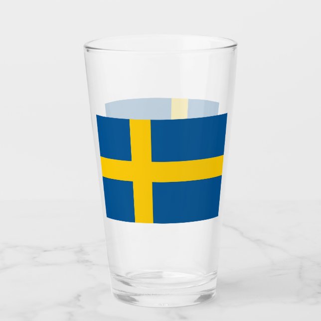Pint Copo de vidro Patriótico com bandeira de Suecia (Frente)