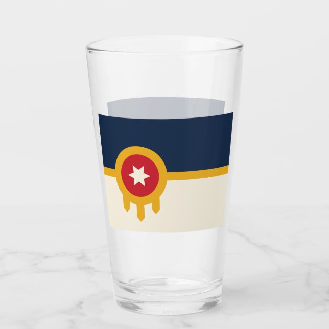 Pint Copo de vidro Patriótico com bandeira de Tulsa, Ok (Frente)