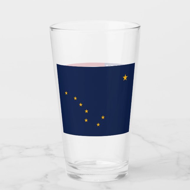 Pint Copo de vidro Patriótico com bandeira do Alasca, E (Frente)