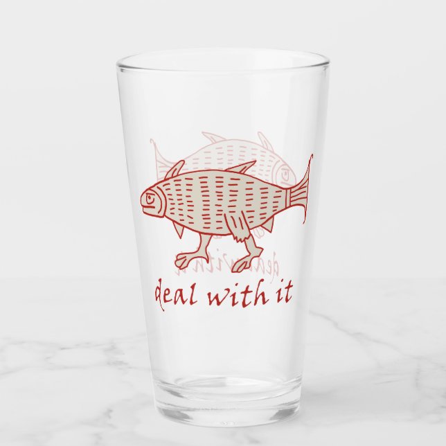 Pint Copo de Vidro Peixe Andando Medieval (Frente)