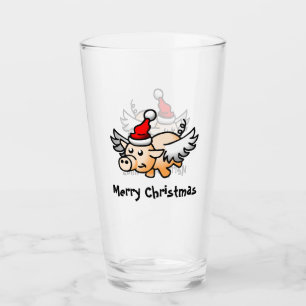 Pint Copo de Vidro Porco de Natal Voador