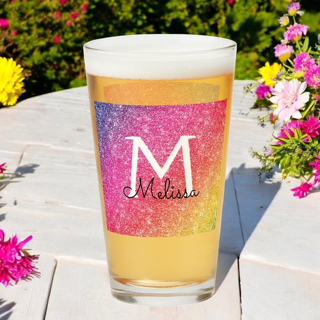 Pint Copo de Vidro Sparkle de Nome Dourado Amarelo Rosa (Criador carregado)