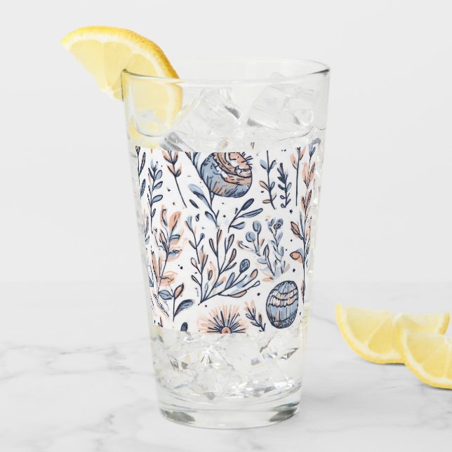 Pint Copo Floral de Cor Azul (Gelo frontal)