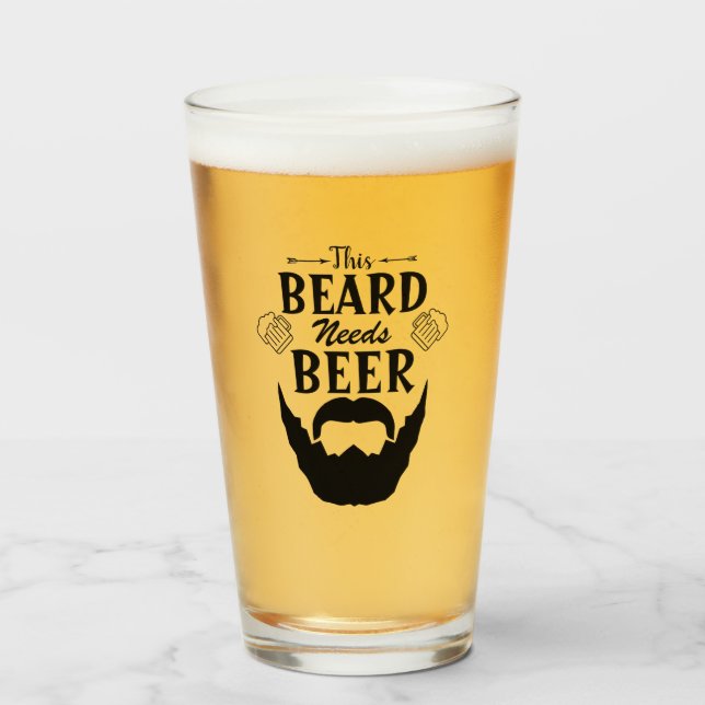 Pint Esta Barba Precisa de Uma Cerveja, Copo de Vidro (Frente (Preenchido))