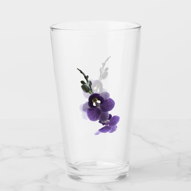 Pint Flor de orquídea roxa, Copo de Vidro (Frente)