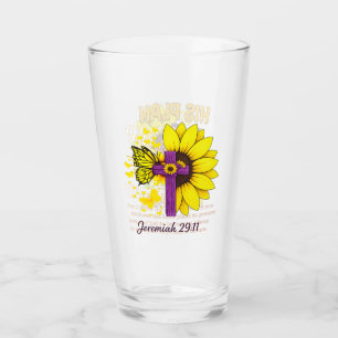 Pint Jeremias 29:11 Copo de Vidro com Cruz de Girassol