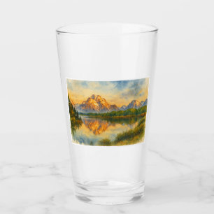 Pint Ouro Montanha Reflexão Água Copo De Vidro
