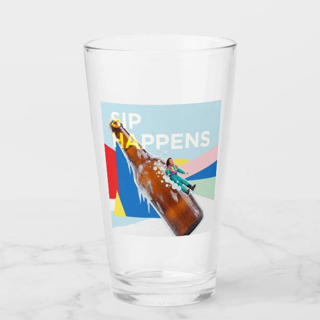 Pint Um copo de bebida divertido “Sip Happens” (Frente)