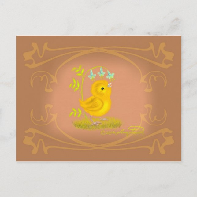 Pintinho Amarelo com Cartão Postal de Flores de Ca (Frente)