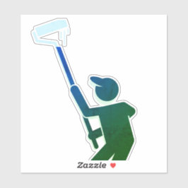 Pintor com adesivo do cilindro de tinta