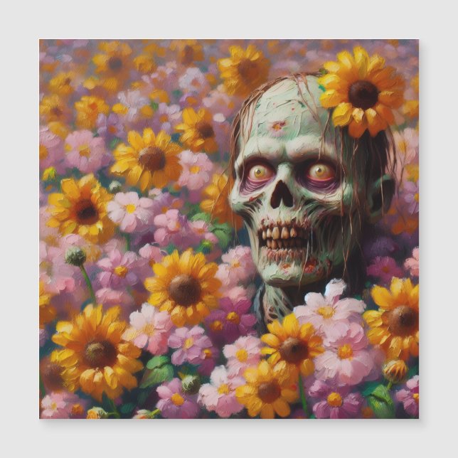 Pintura a óleo de zumbi em campo de flores de Hall (Frente)