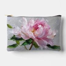 Pintura a Óleo Elegante Peônia Rosa com Impasto Gr