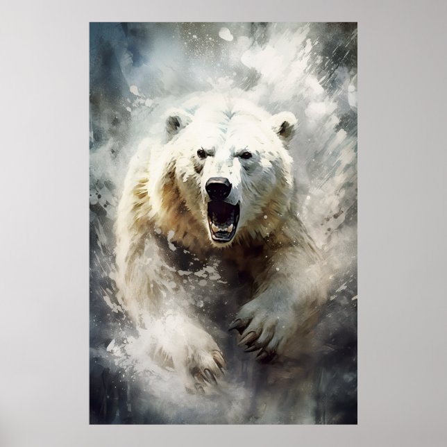 Pintura a tinta de um poster de urso branco (Frente)