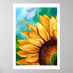 Pintura aquosa de impressão de arte de girassol