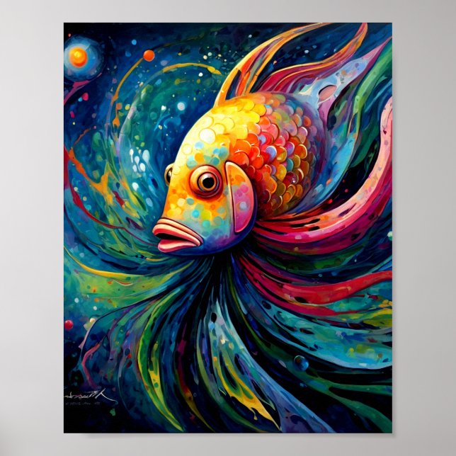 Pintura Colorida de Poster de Peixe (Frente)