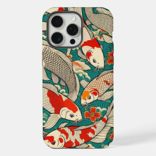 Pintura com Padrão de Peixes Koi Japoneses Vintage