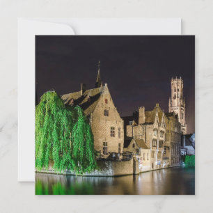 Pintura da cidade velha de Bruges e torre do Belfr