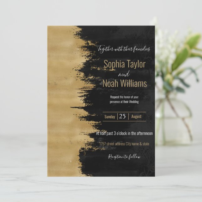 Pintura de Abstrato Dourada de Pincéis Pretos  Mod (Em pé/Frente)