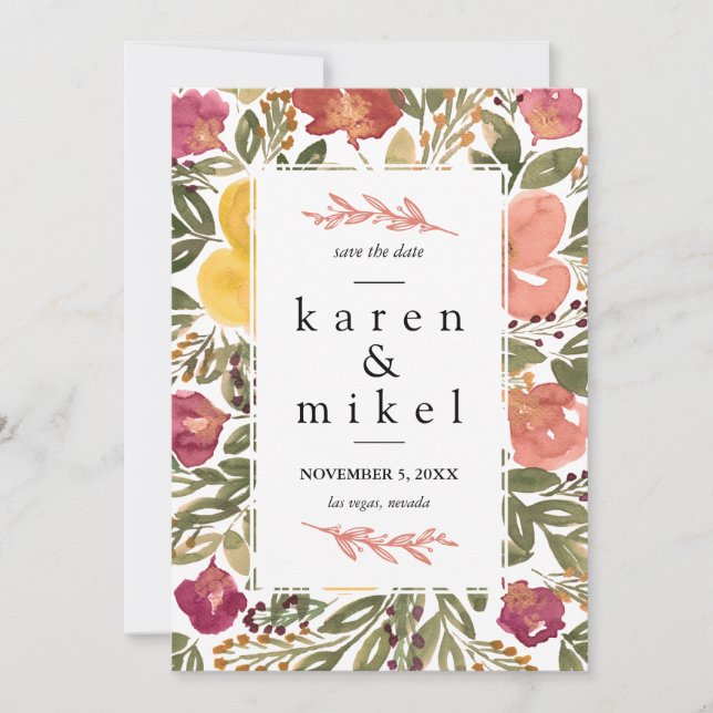 Pintura de Bloom Botânico Salva o Convite de Data (Frente)