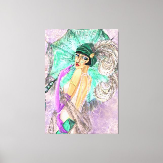 Pintura de Canvas da Mulher e Guarda-chuvas Modern (Frente)