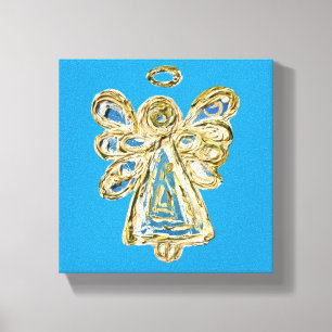 Pintura de Canvas do Anjo do Guardião Azul
