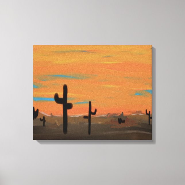 Pintura de Canvas do Céu Laranja e Cactos (Frente)