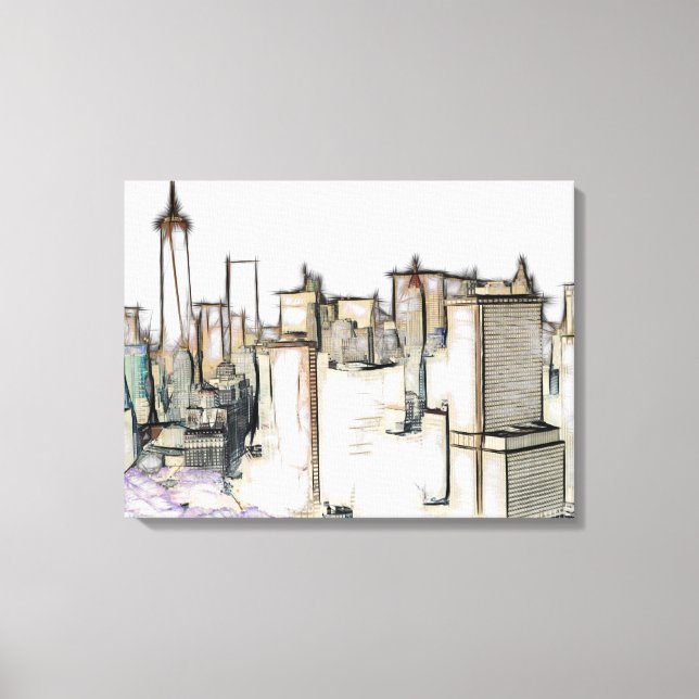 Pintura de Canvas no Skyline Moderno em Nova York (Frente)
