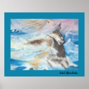 Pintura de cavalo na Poster de água do mar