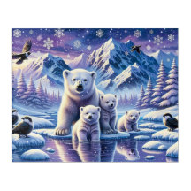 Pintura de Cena Neve da Família Polar Bear