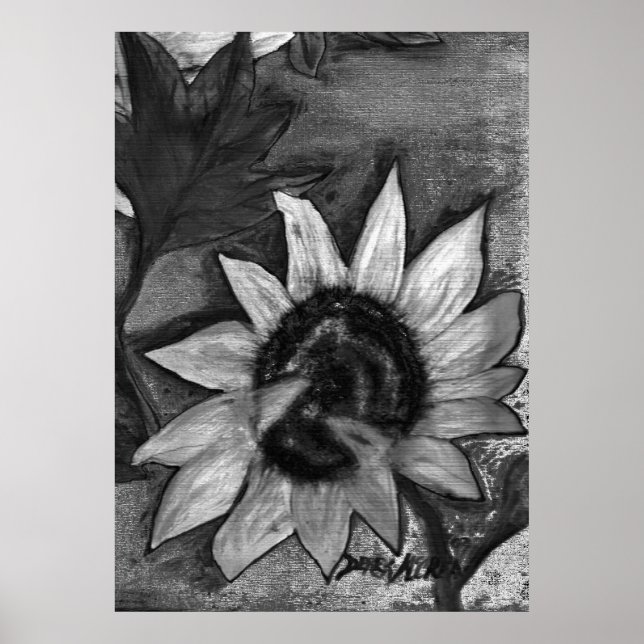 Pintura de girassol preto e branco poster moderna (Frente)