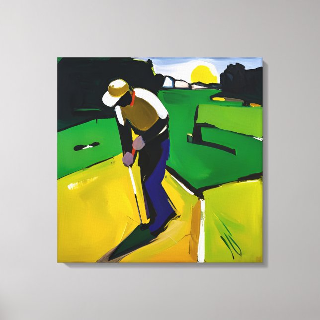 Pintura de Golfer - Impressão de Arte de Canvas Es (Frente)
