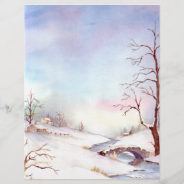 Pintura de Paisagem de Aquarela da Ponte Snowy