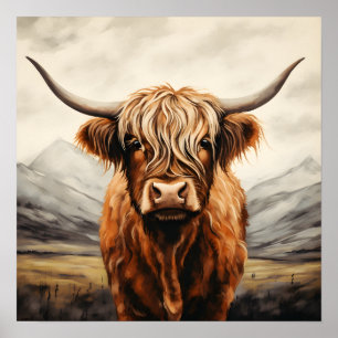 Pintura de poster de vaca em lata, de cor aquática