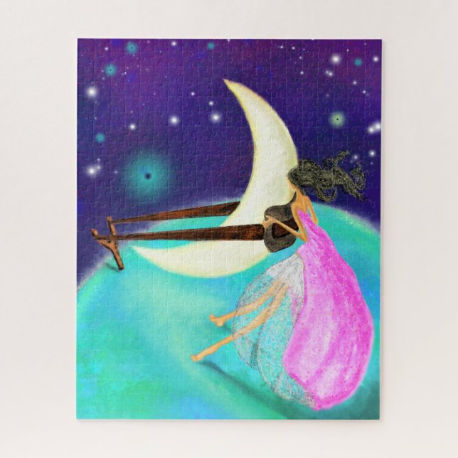 Pintura de quebra-cabeça de fantasia da lua e da m (Vertical)