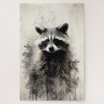 Pintura de tinta de um quebra-cabeça raccoon