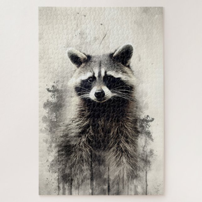 Pintura de tinta de um quebra-cabeça raccoon (Vertical)